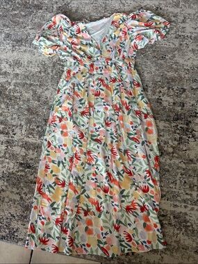Floral Puff-Sleeve Maxi Dress in Multi-Color